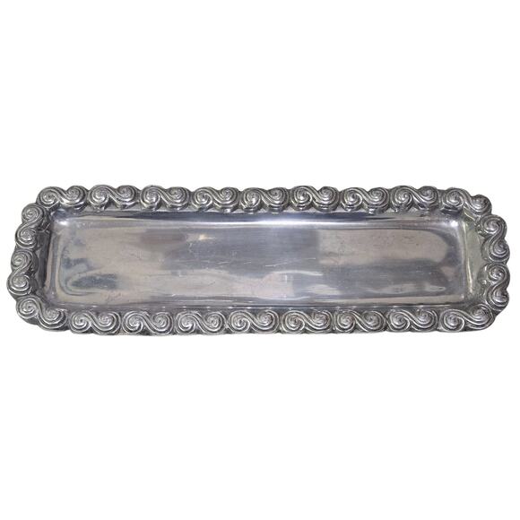 Vintage Rectangular Tray 17x6x1 Swirl Design Made in Mexico ?Pewter or ?Sterling - Picture 1 of 5